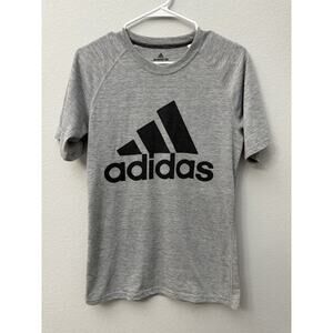 Adidas Shirt S Gray‎ Ultimate Tee Mountain Logo Spellout Three Stripes Polyester